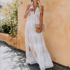 Nude & white floral gown